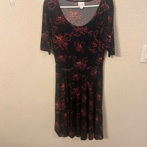 LuLaRoe Red and Black Fit and Flare Dress with 3/4 Sleeves